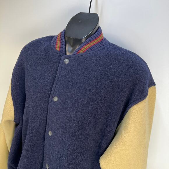 Ashworth Fleece Varsity Jacket Vintage USA Navy Blue - Picture 2 of 9